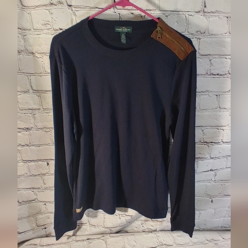 LRL Blue Top Elbow Patch Shirt XL